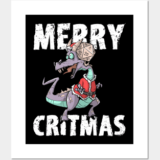 Critical Hit D20 Dice RPG Meme PnP Dragon Merry Critmas Gift Posters and Art